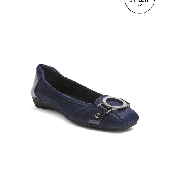 Anne Klein Shoes - Anne Klein Navy Blue Flats with Silver Accent